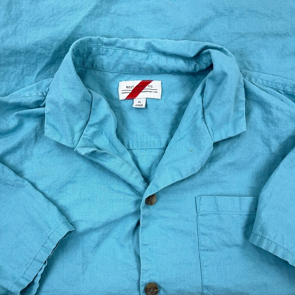 Best Made Co Shirt Men XL Blue Button Up Linen Blend Dress Camp Pocket Adult *